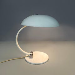 Italian modern round base white metal table lamp with silver accents, 1970s