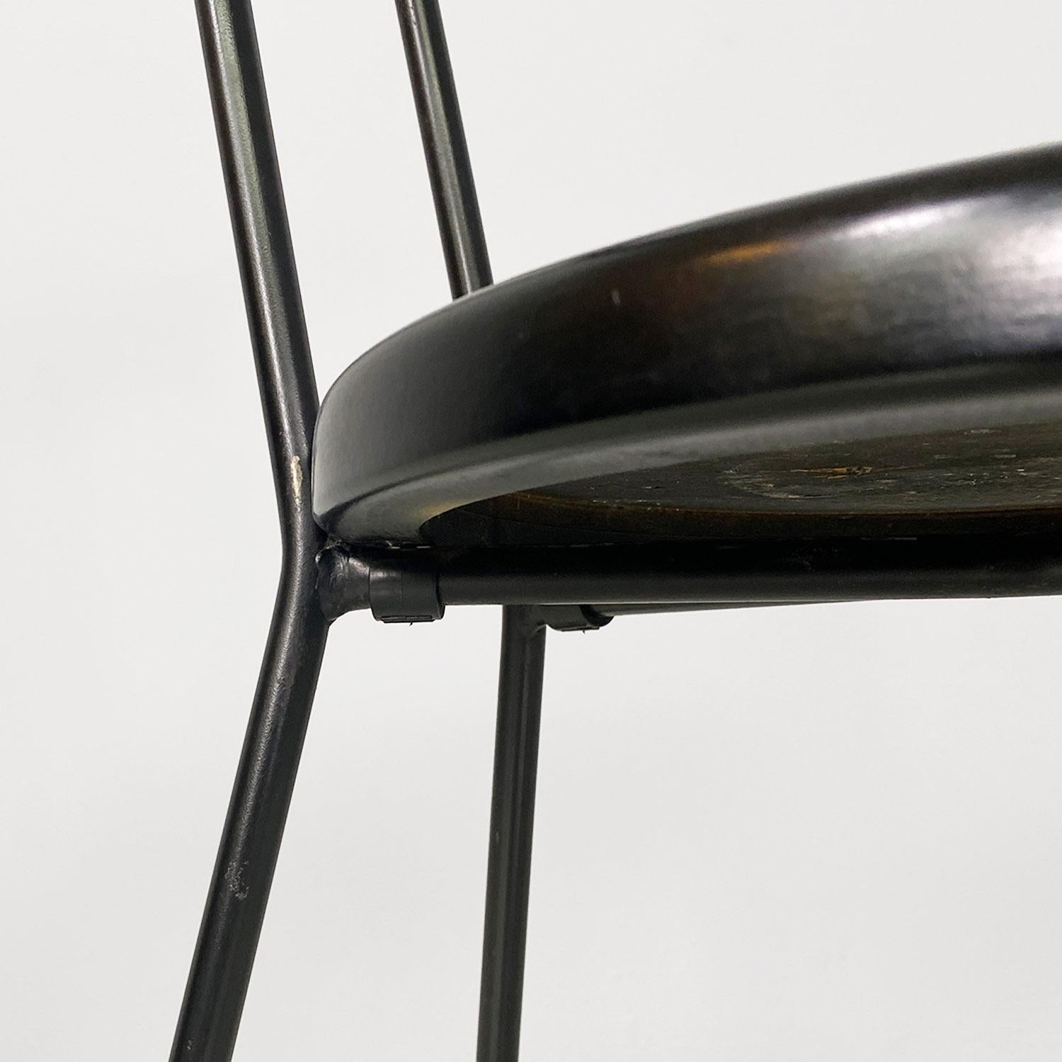 Italian modern round black wood and metal chair, 1980s For Sale 4