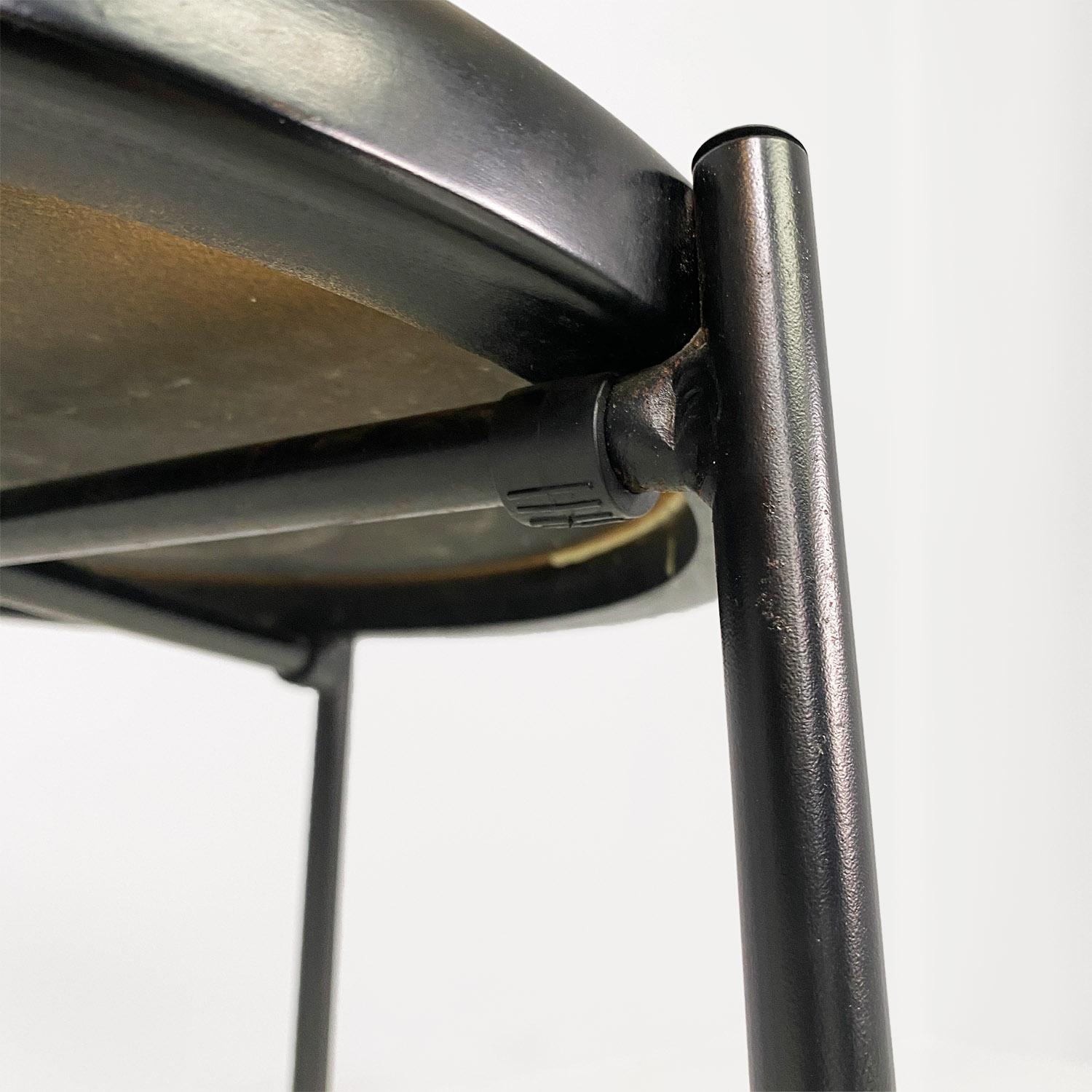 Italian modern round black wood and metal chair, 1980s For Sale 9