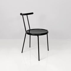 Italian modern round black wood and metal chair, 1980s