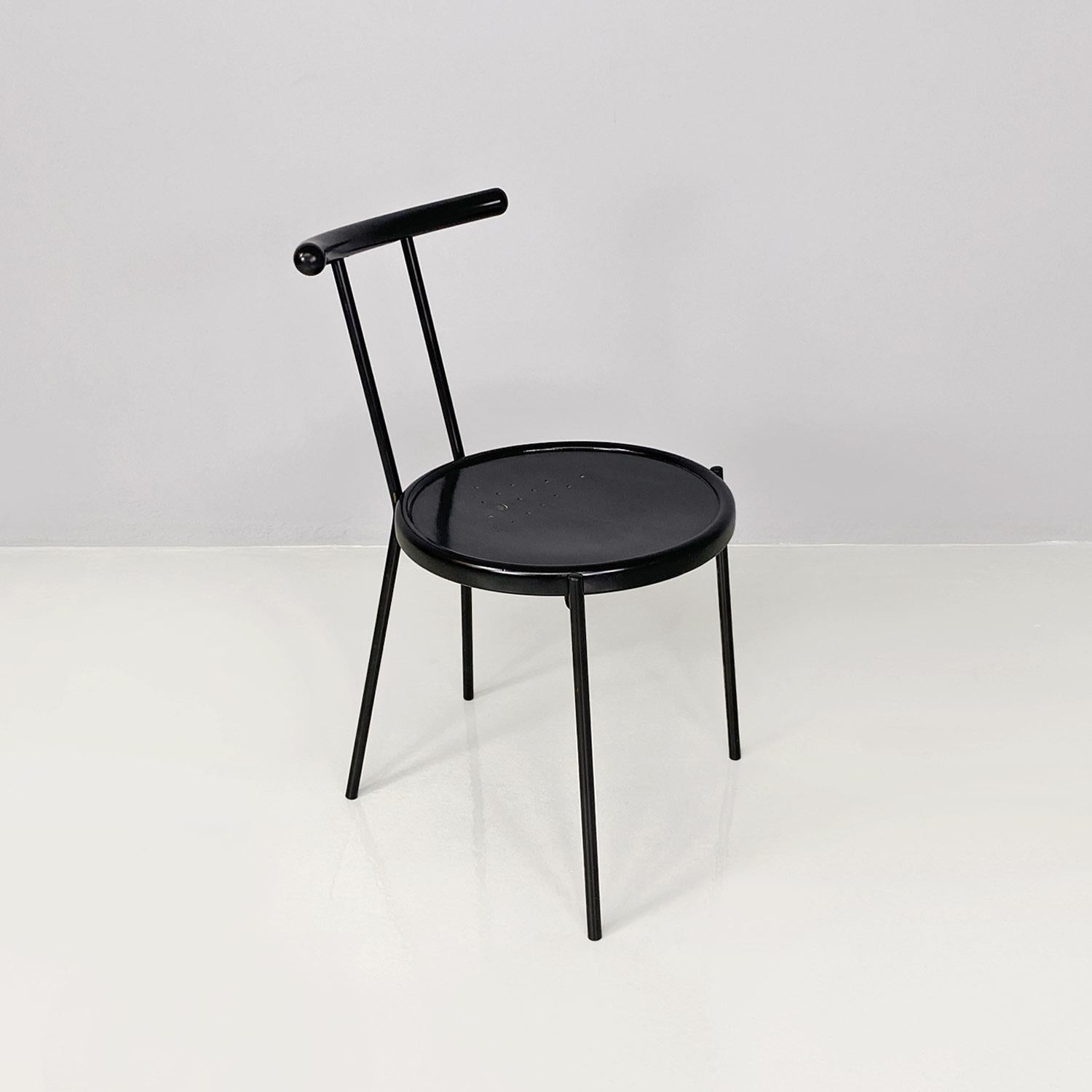 Modern Italian modern round black wood and metal chair, 1980s For Sale