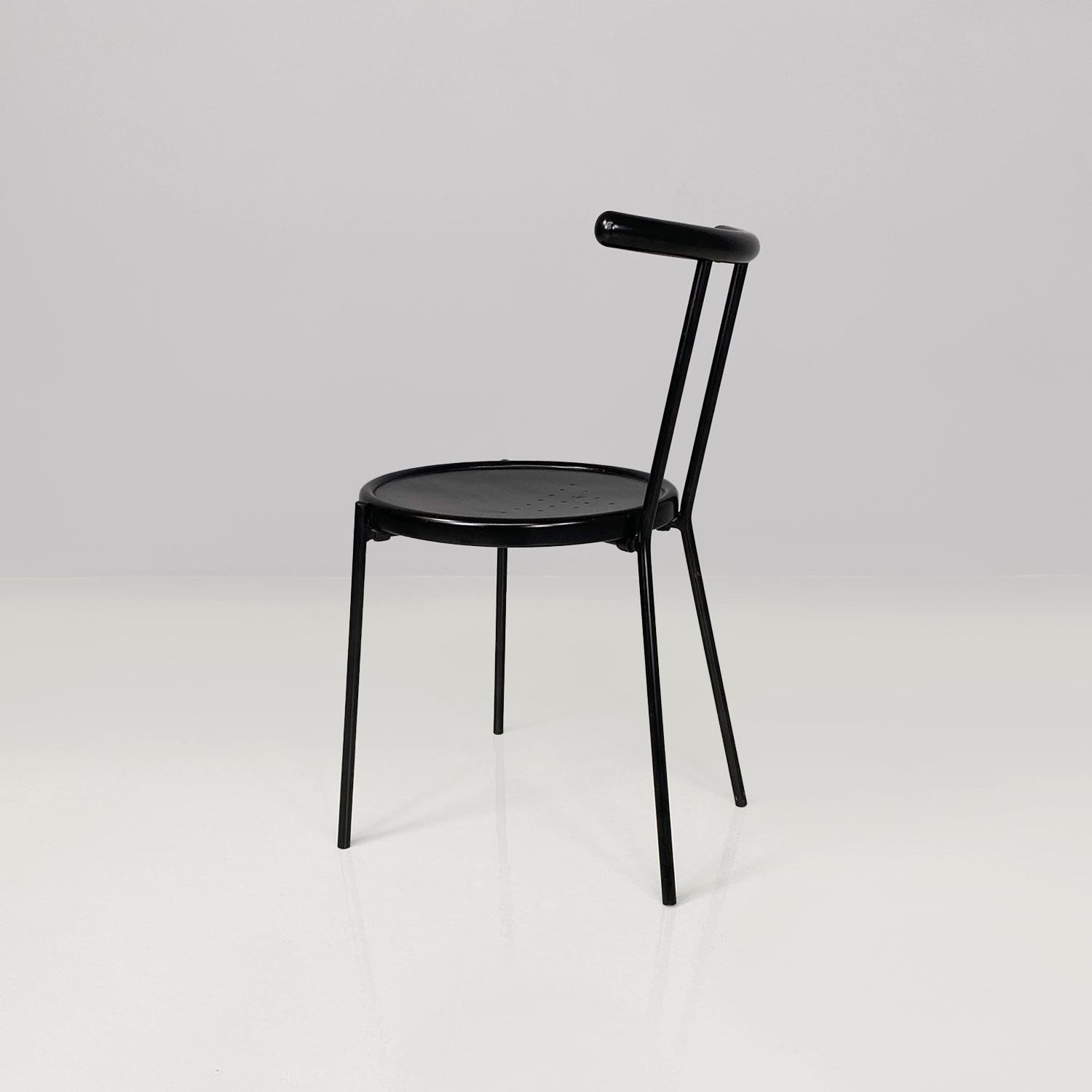 Late 20th Century Italian modern round black wood and metal chair, 1980s For Sale