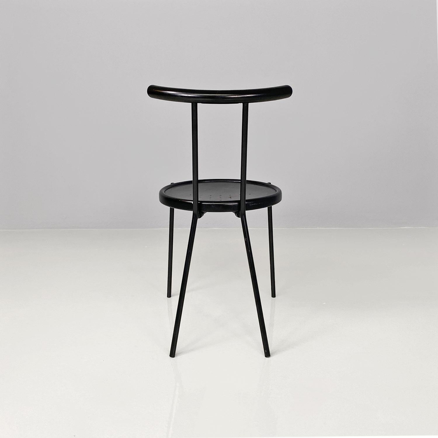 Italian modern round black wood and metal chair, 1980s For Sale 1