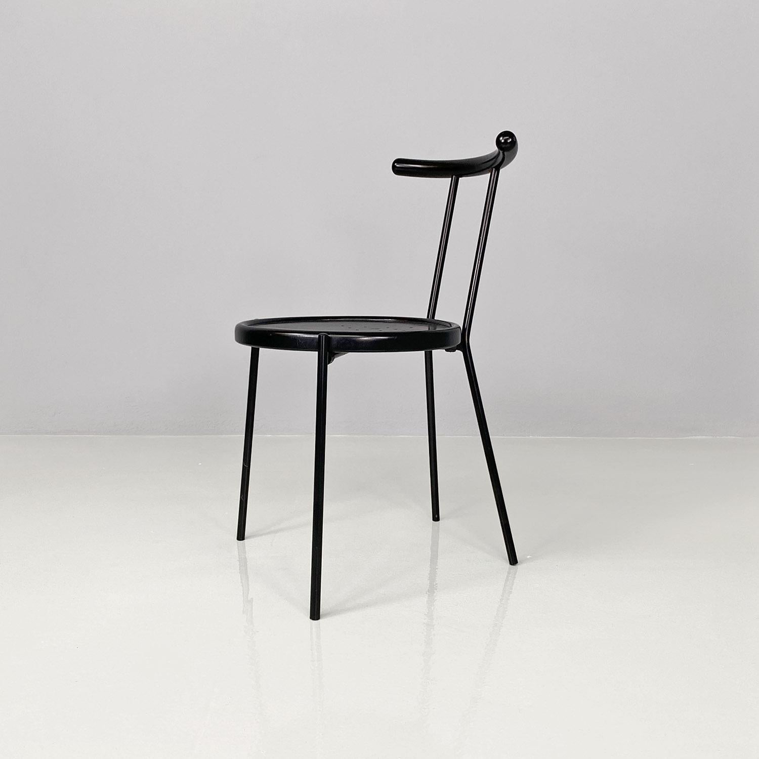 Italian modern round black wood and metal chair, 1980s For Sale 2