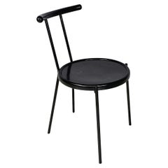 Retro Italian modern round black wood and metal chair, 1980s
