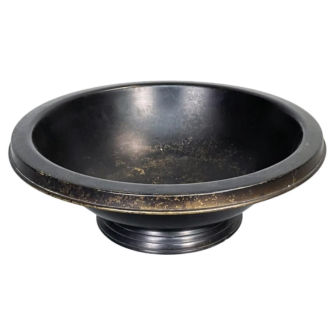 Centro de mesa italiano moderno de cuenco redondo en metal pintado de negro, años 90