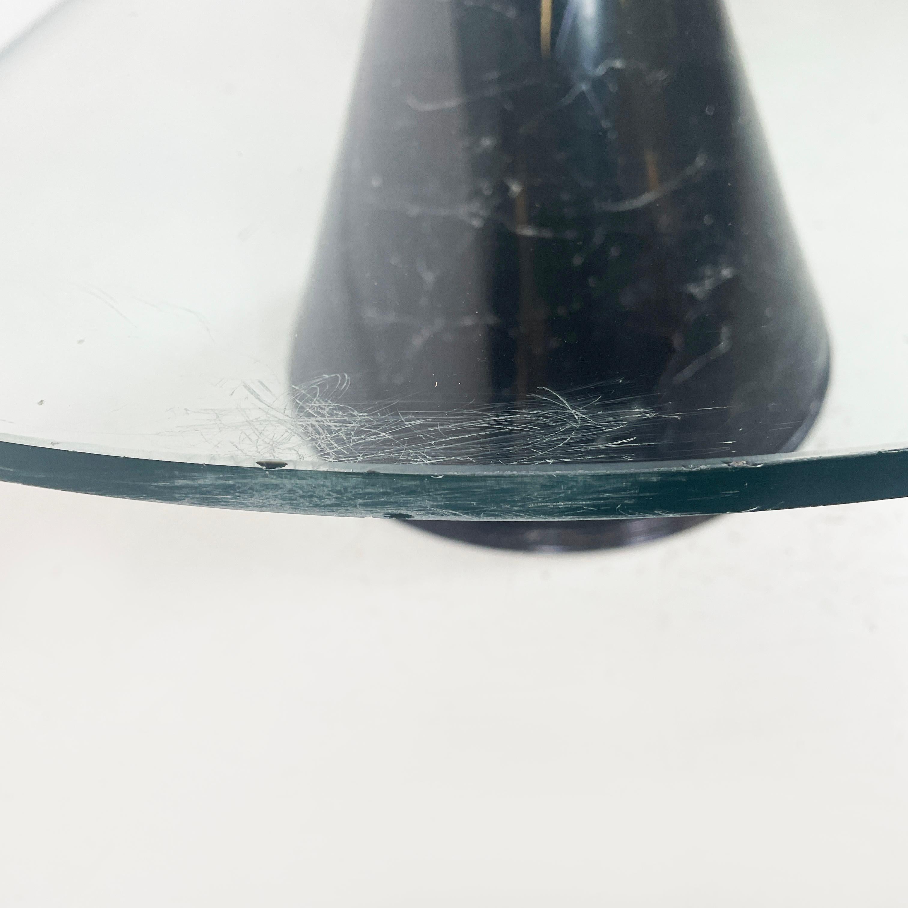 Italian modern Round coffe table in glass with black marble conical base, 1980s For Sale 2