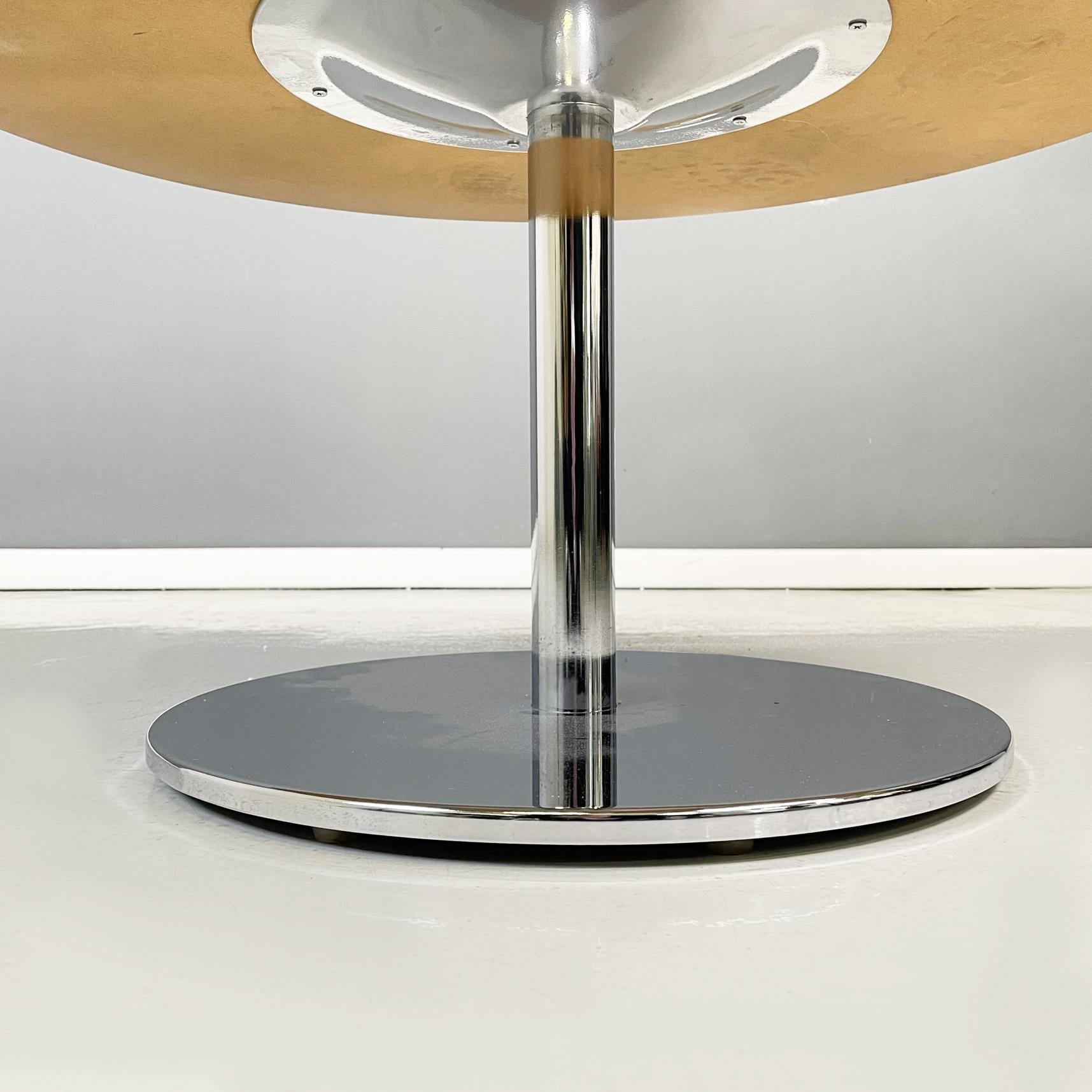 Italian Modern Round Coffe Table in White Wood and Metal, 1980s For Sale 7
