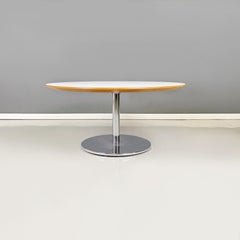 Italian Modern Round Coffe Table in White Wood and Metal, 1980s