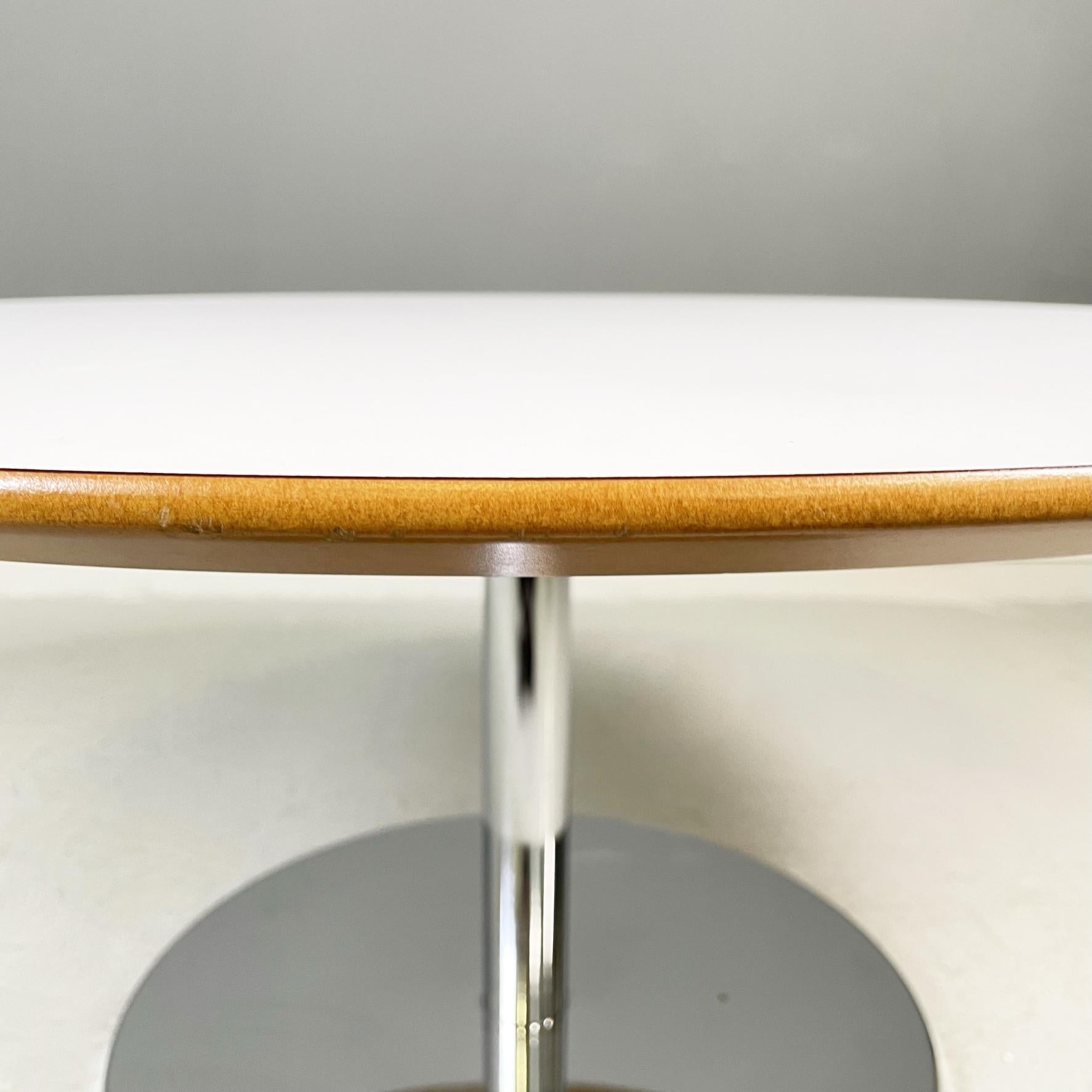 Italian Modern Round Coffe Table in White Wood and Metal, 1980s For Sale 3