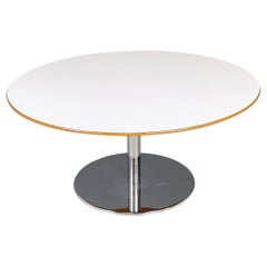 Moderner italienischer runder Couchtisch aus weißem Holz und Metall, modern, 1980er Jahre