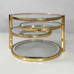 Italian modern round coffee table in brass with 4 adjustable glass tops, 1970s