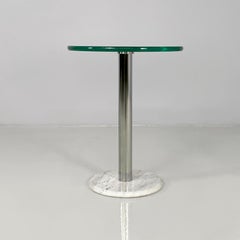 Italian modern round coffee table in glass, steel and marble, 1980s