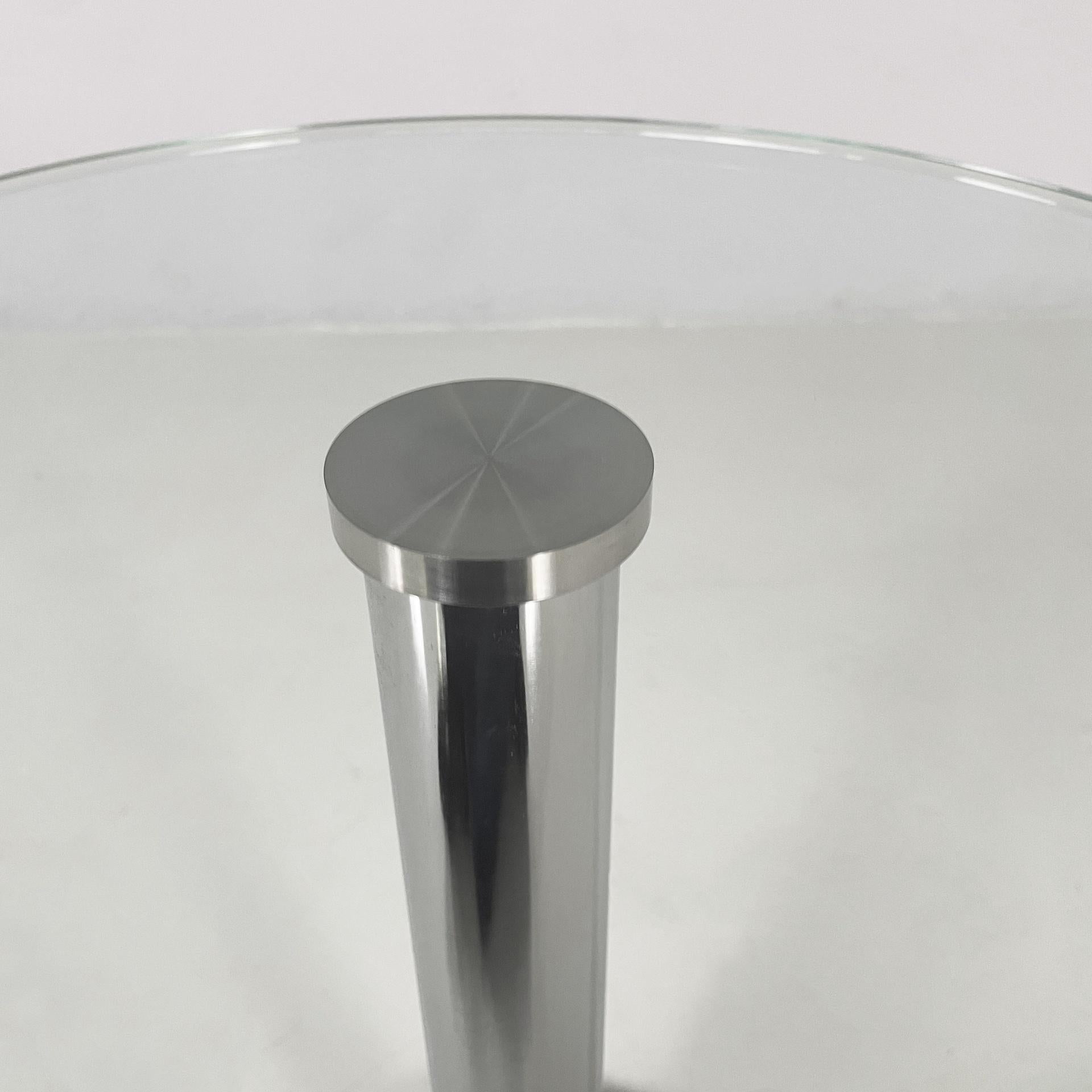 Mesa de centro redonda moderna italiana de cristal, acero y mármol, años 80 Moderno en venta