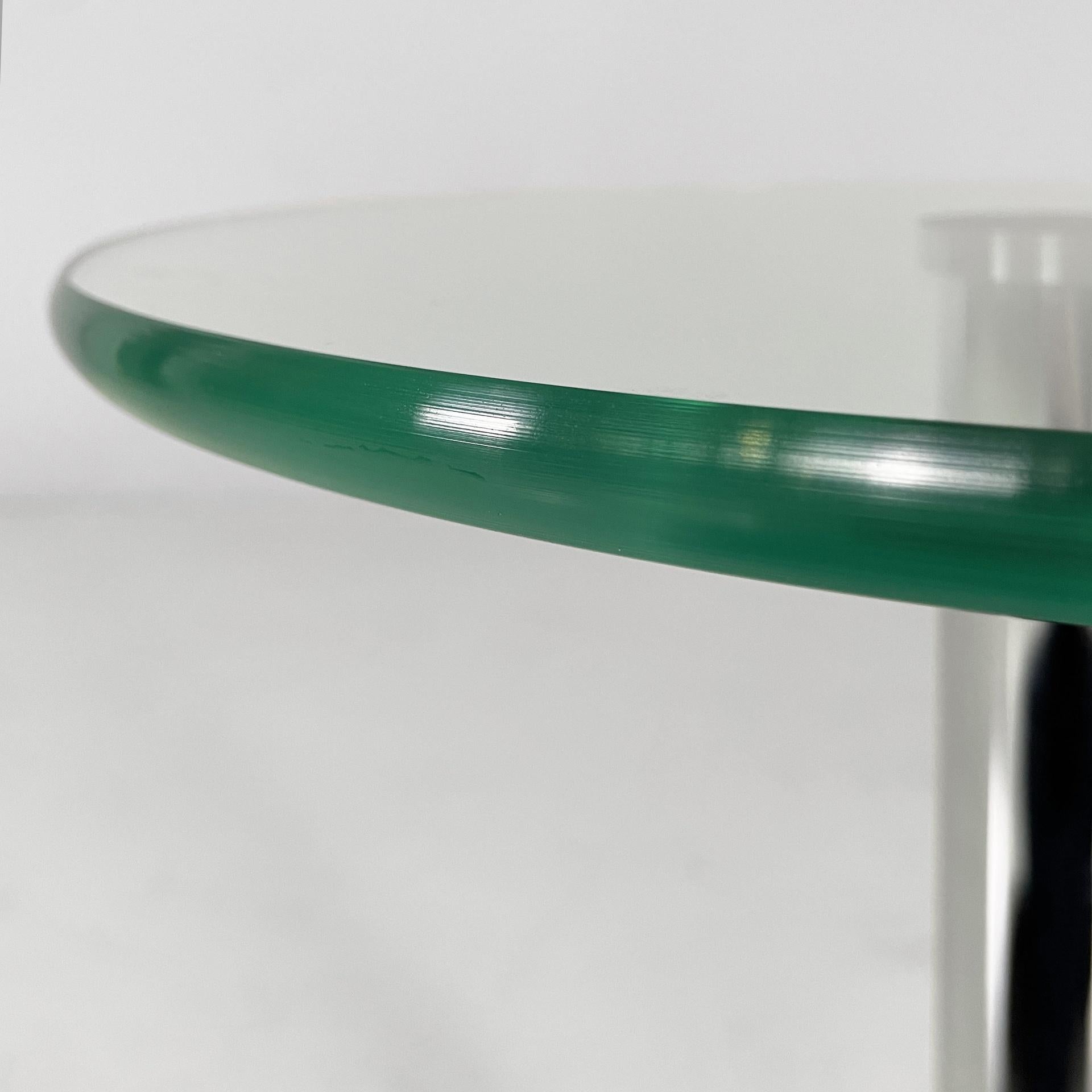 Mesa de centro redonda moderna italiana de cristal, acero y mármol, años 80 Italiano en venta