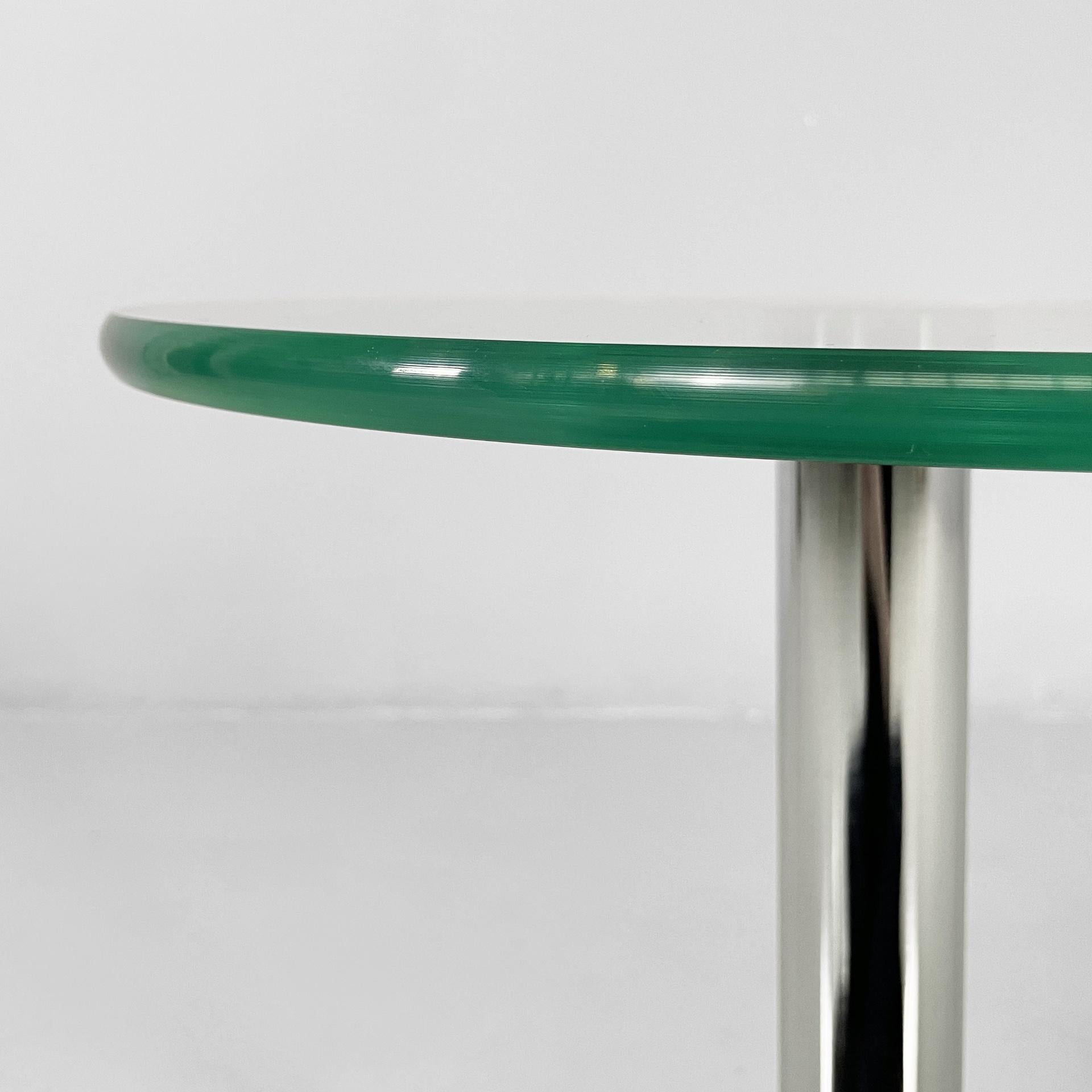 Mesa de centro redonda moderna italiana de cristal, acero y mármol, años 80 finales del siglo XX en venta