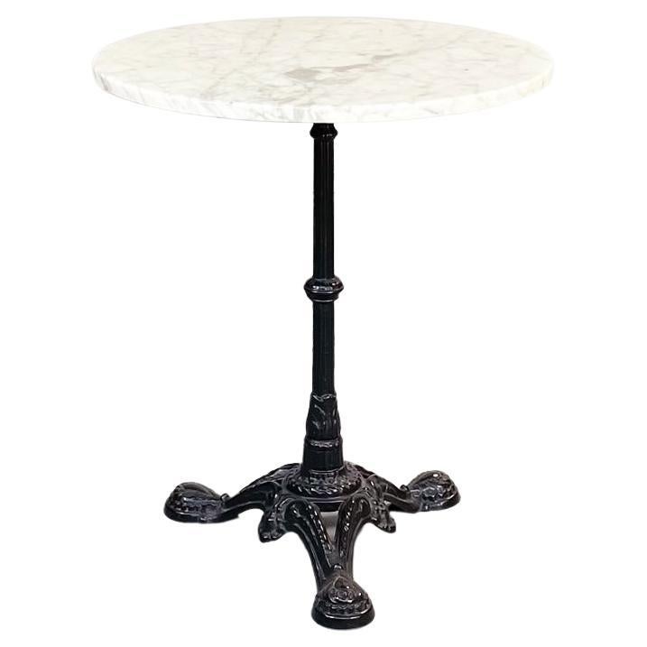 Italian Modern Round Coffee Table in Light Marble and Black Metal, 1990s For Sale
