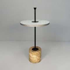 Italian modern round coffee table in metal, formica and travertine, 1980s