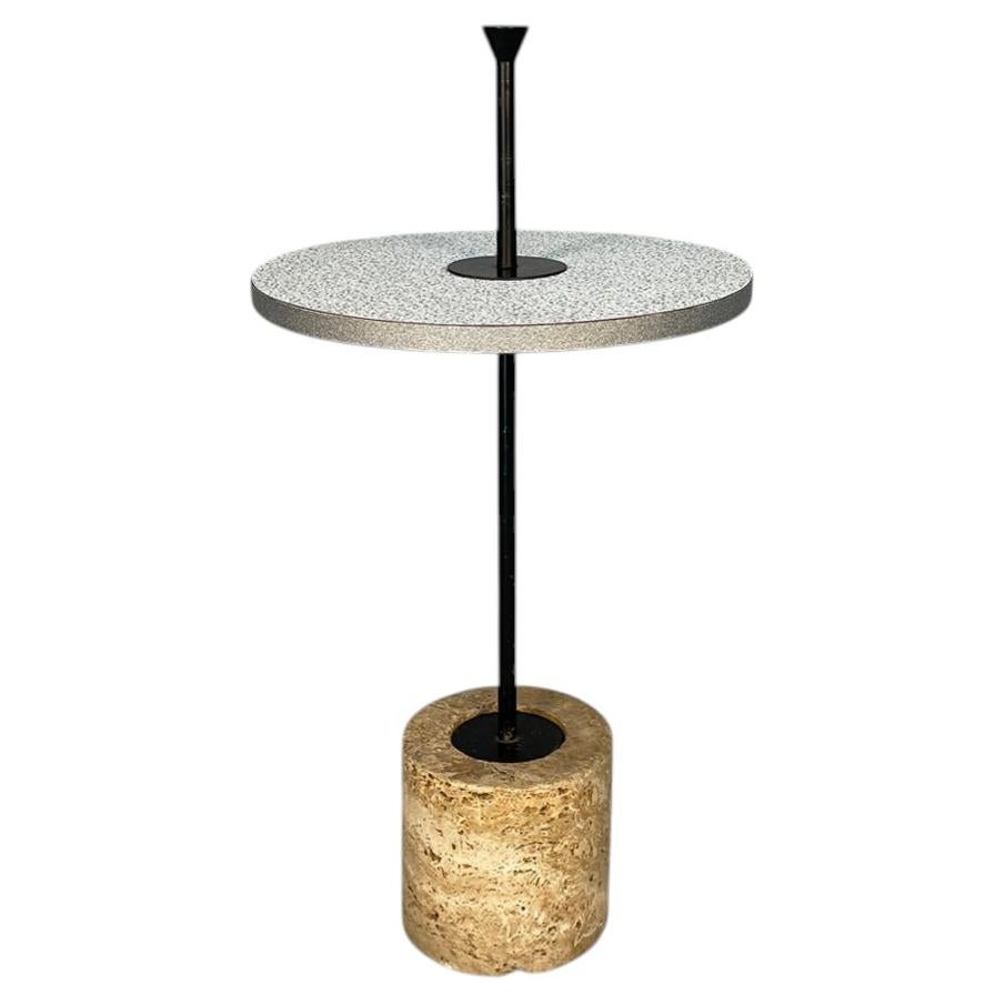 Italian modern round coffee table in metal, formica and travertine, 1980s