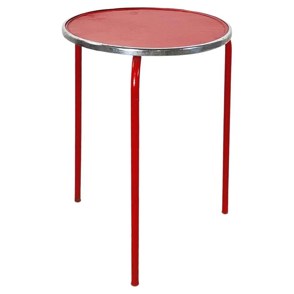 Table basse ronde moderne italienne en métal rouge, années 1980