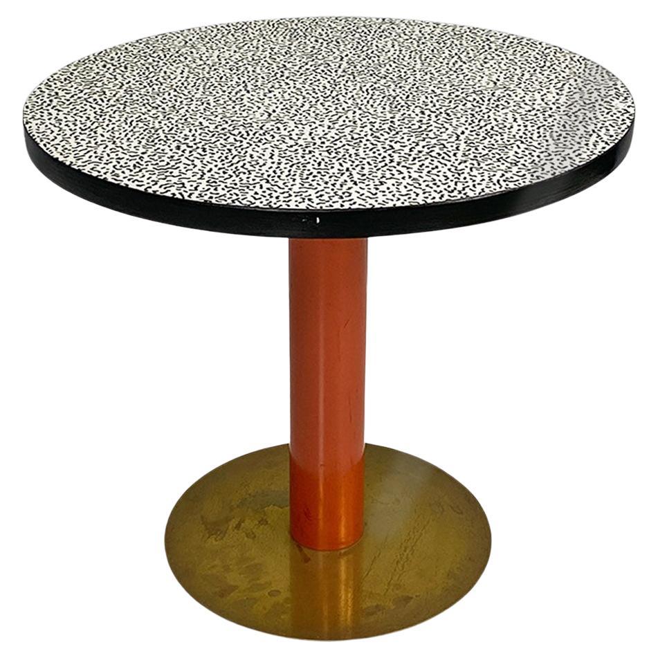 Italian modern round coffee table with decorative bacterio pattern top, 1980s For Sale