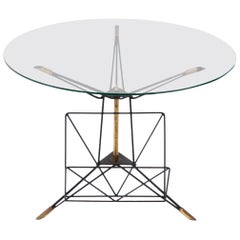 Italian Modern Round Coffee Table with Iron and Brass Frame, 1950s