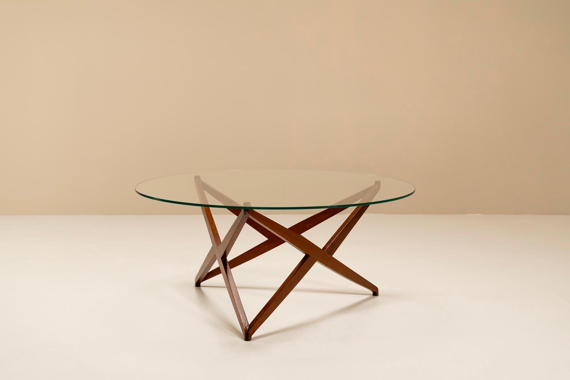 Mid-20th Century Italian Modern Round Coffee Table with Star-shaped Base by Angelo Ostuni, 1960s For Sale