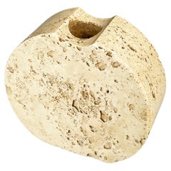 Vintage Italian modern round decorative vase or holder in travertine, 1970s