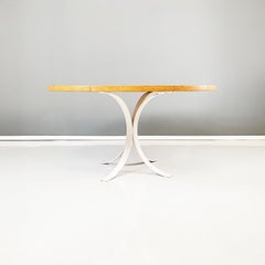 Italian Modern Round Dining Table in White Metal and Solid Wood, 1970s