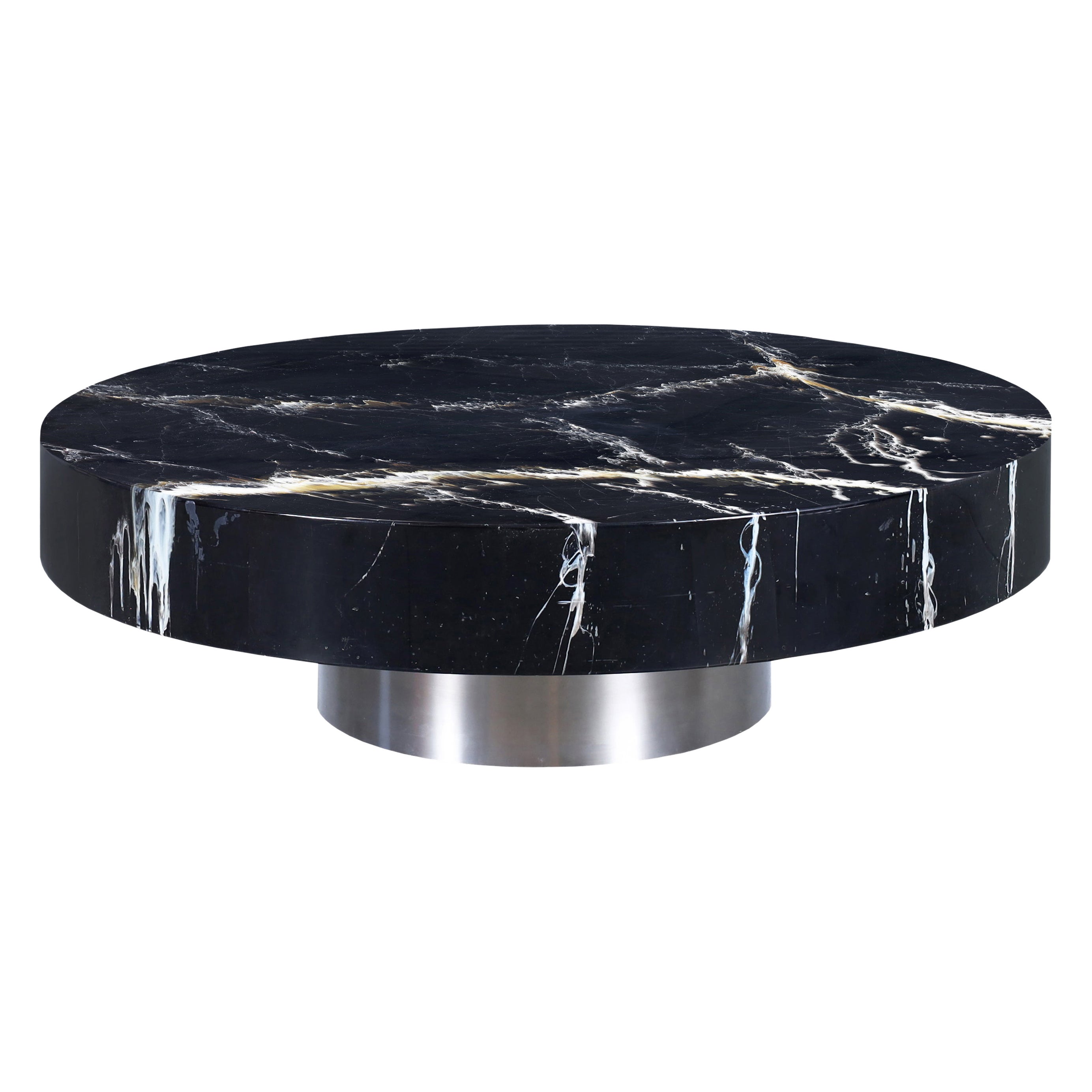 Italian Modern Round Faux Marble and Steel Coffee Table by Willy Rizzo For Sale