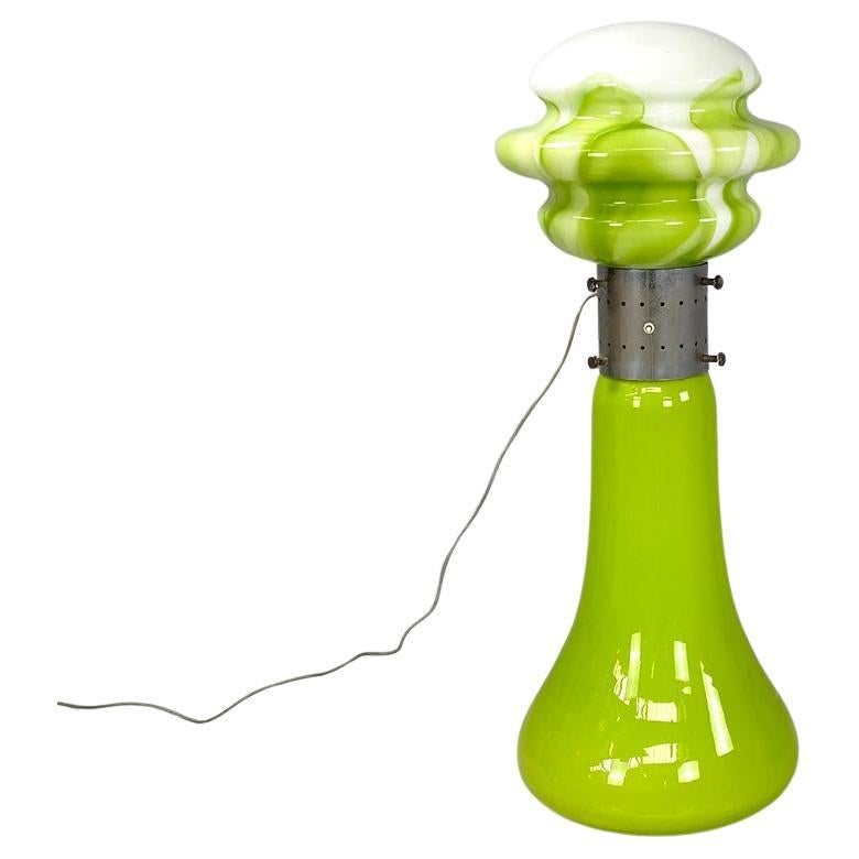 Italian modern round floor lamp in green and white Murano glass, 1970s For Sale