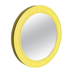 Italian modern round frame acid green mirror, 1970s