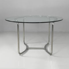 Italienischer moderner runder Esstisch aus Glas und Stahl von Vittorio Introini, 1970er Jahre