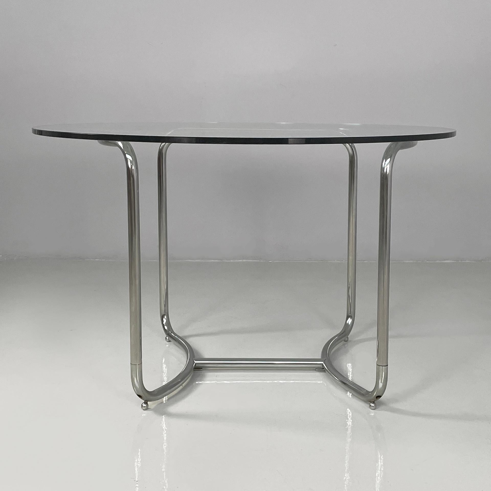 Modern Italian modern round glass and steel dining table by Vittorio Introini, 1970s For Sale