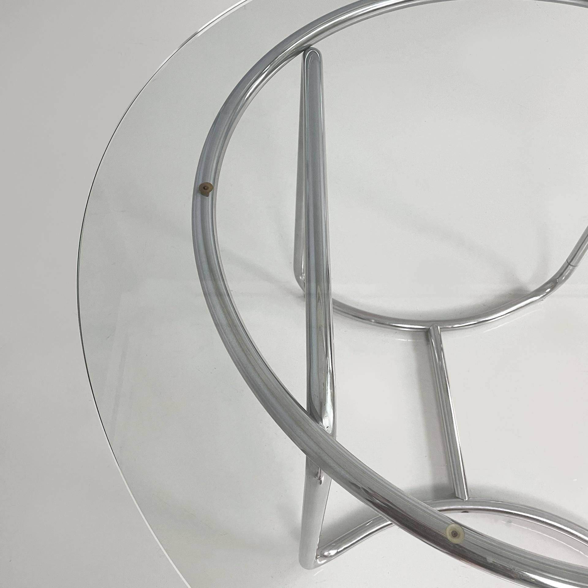Metal Italian modern round glass and steel dining table by Vittorio Introini, 1970s For Sale