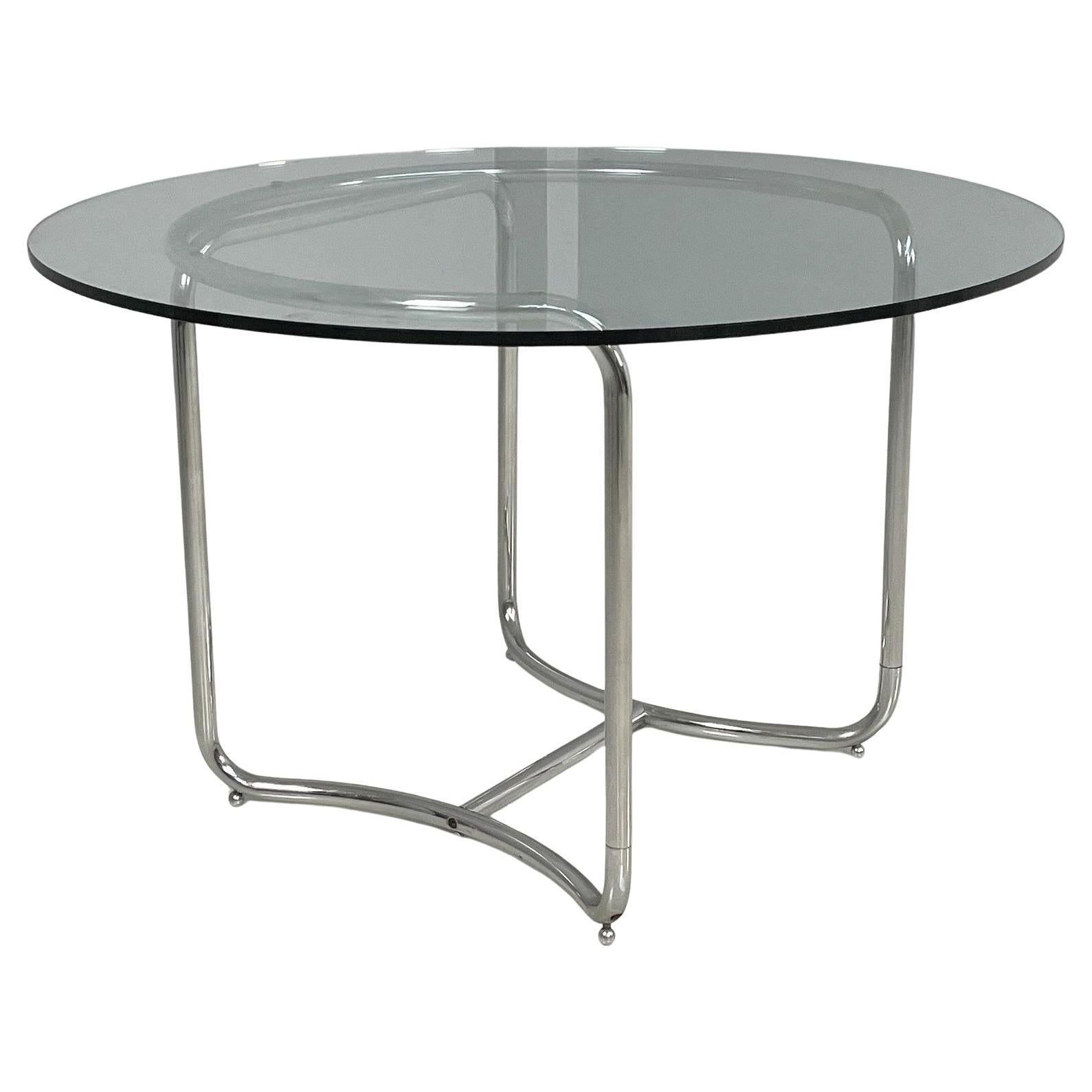 Italian modern round glass and steel dining table by Vittorio Introini, 1970s For Sale