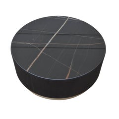 Italian Modern Round Large Coffee Table with Ceramic Top and Wooden Base