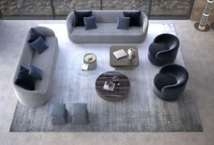 Italian Modern Round Large Coffee Table with Ceramic Top and Wooden Base