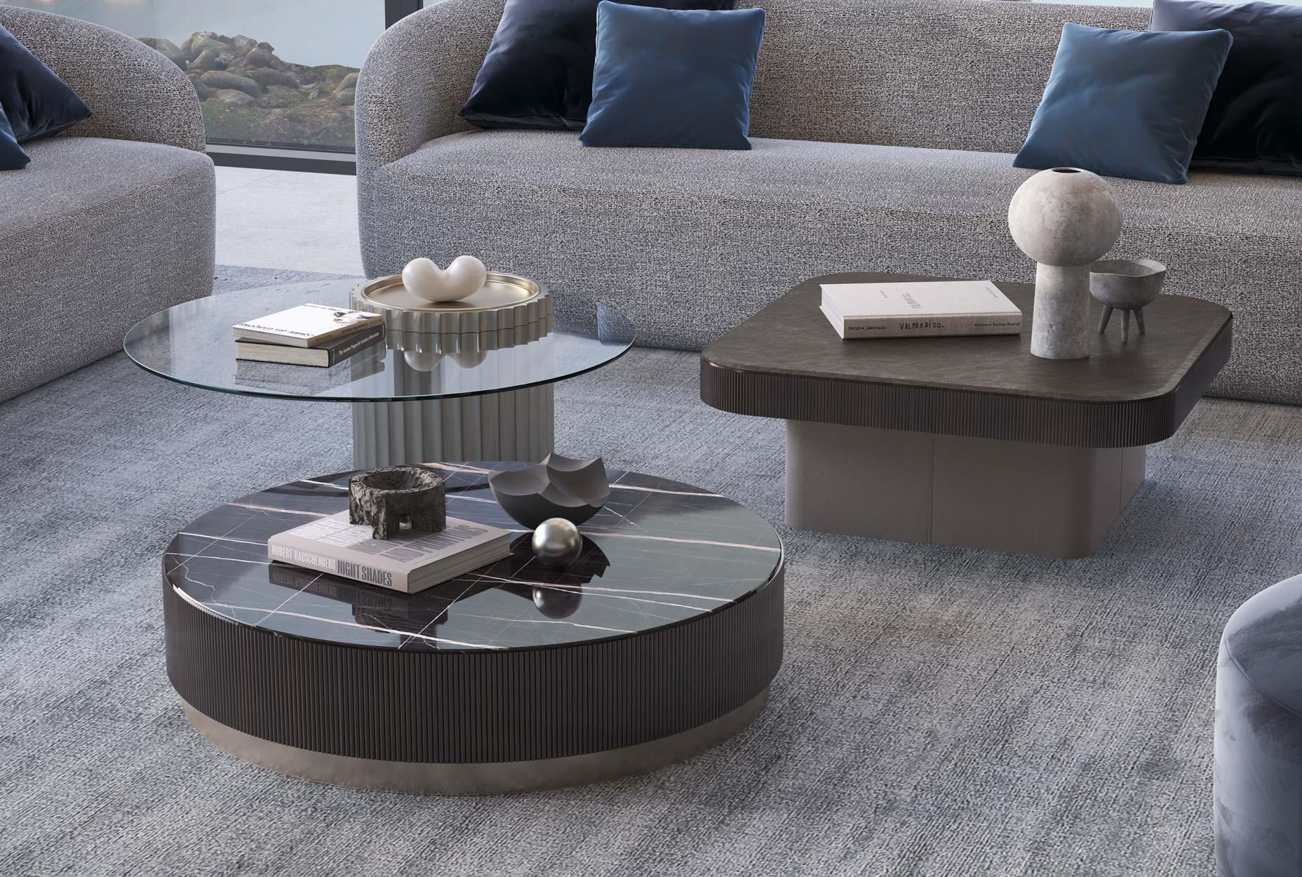 Italian Modern Round Large Coffee Table with Ceramic Top and Wooden Base In New Condition For Sale In Concordia Sagittaria, Veneto