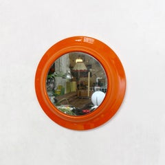 Italian Modern Round Orange Plastic Mirror, 1980s