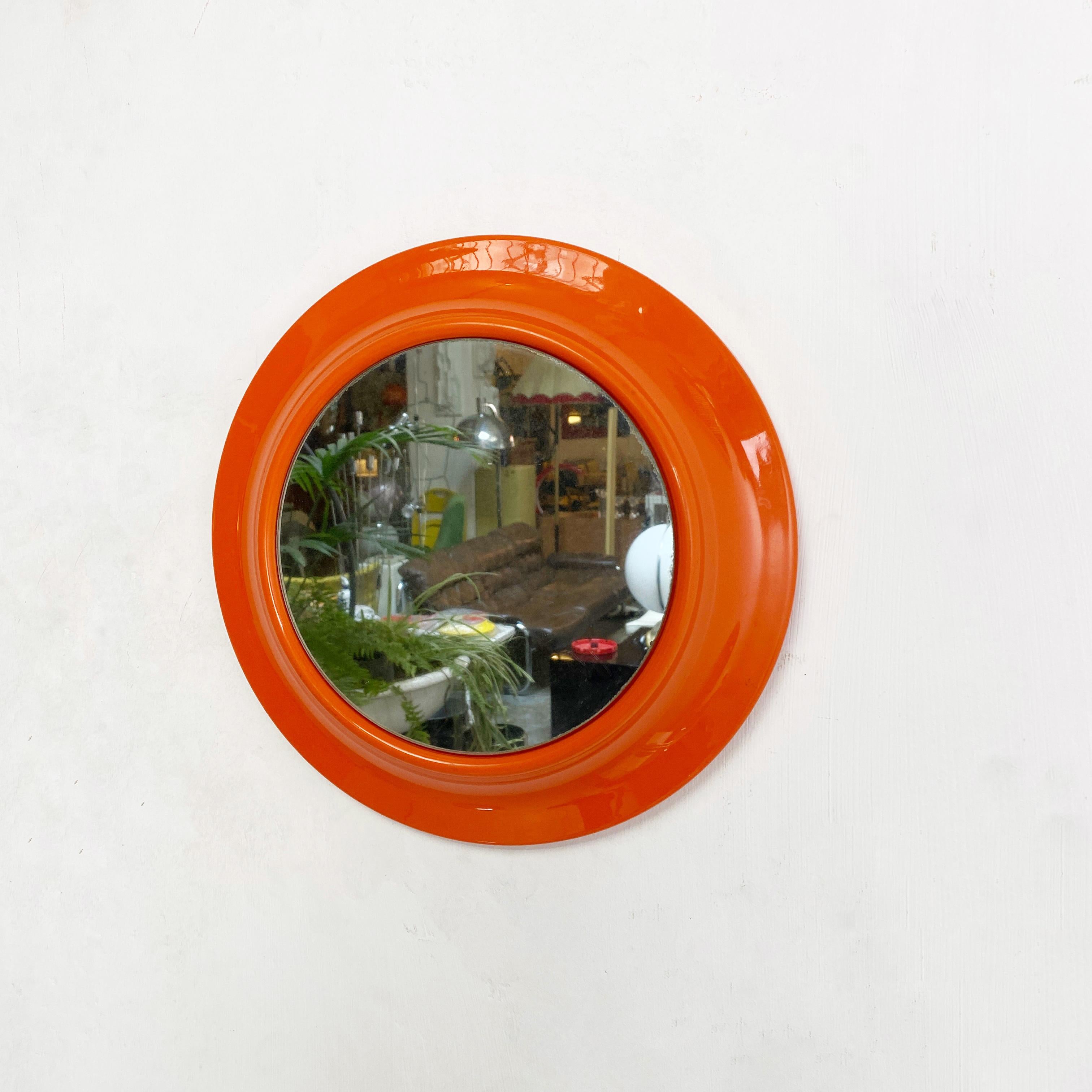 Late 20th Century Italian Modern Round Orange Plastic Mirror, 1980s