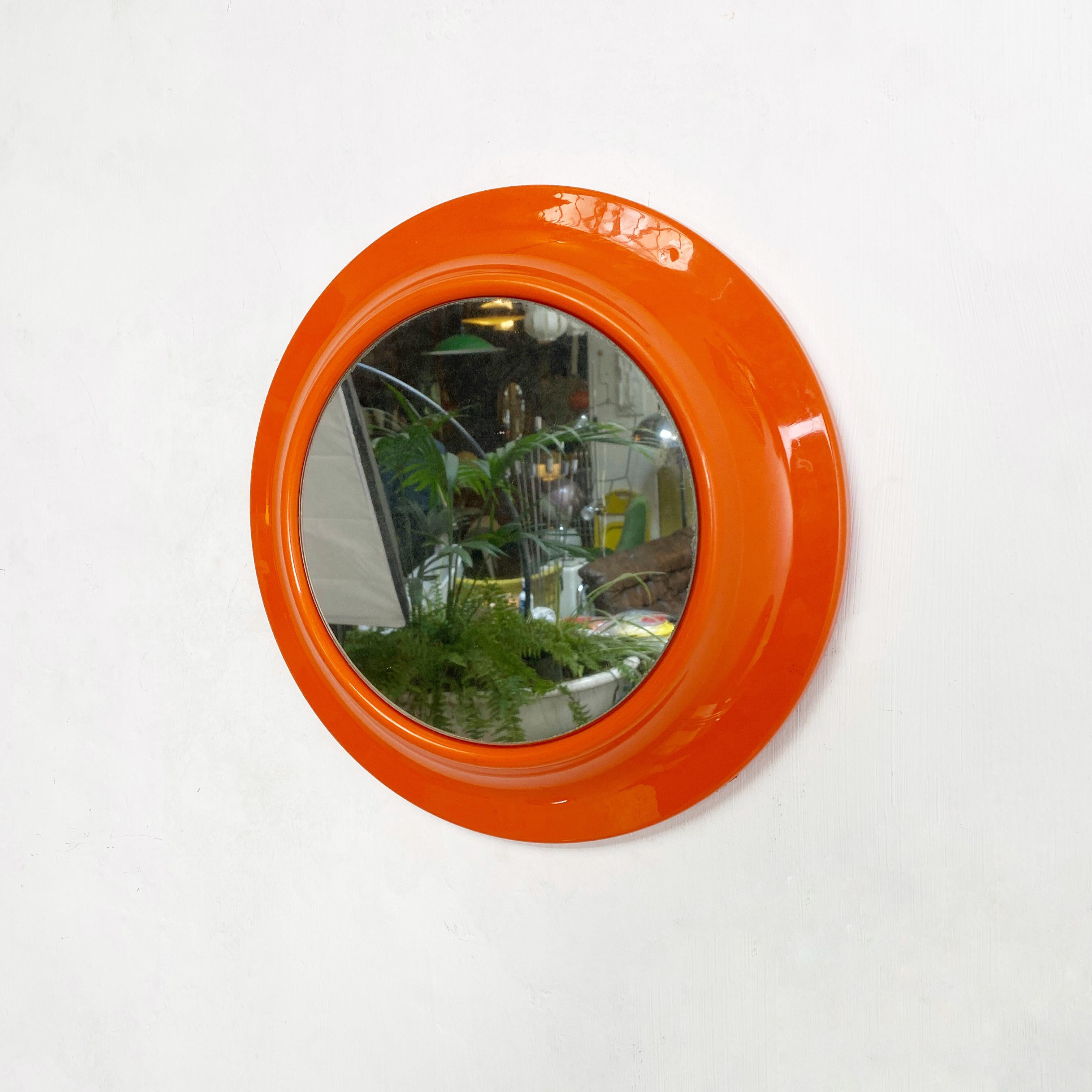 Italian Modern Round Orange Plastic Mirror, 1980s 1