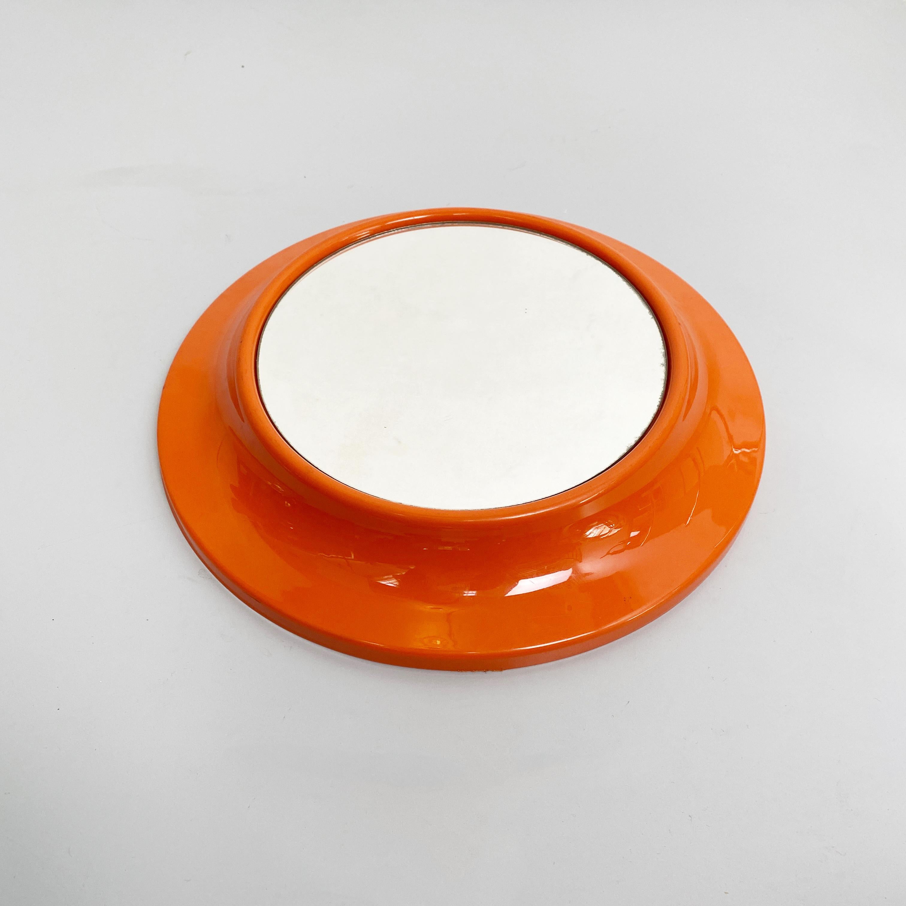 Italian Modern Round Orange Plastic Mirror, 1980s 2