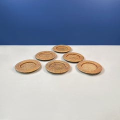 Assiettes de service rondes modernes italiennes en rotin et osier, années 1990