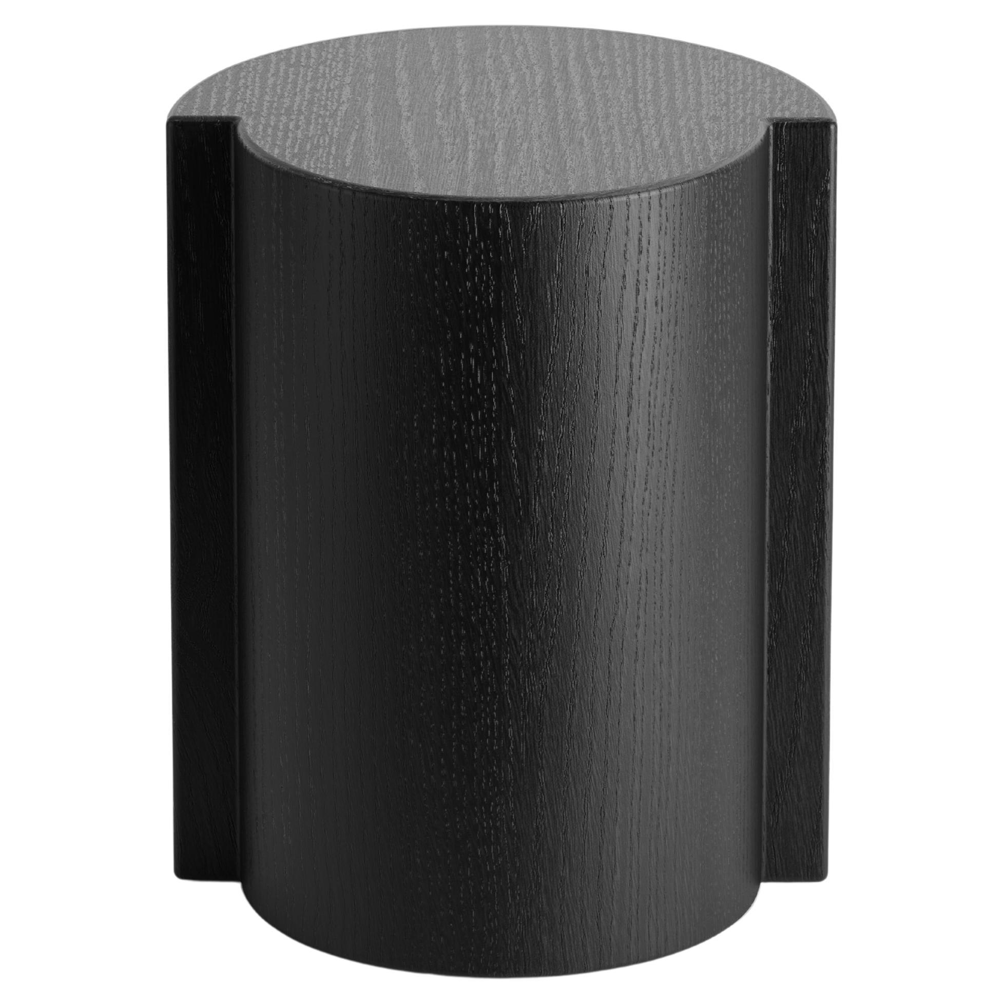 Table d'appoint ronde et tabouret modernes italiens en Oak Oak noir en vente