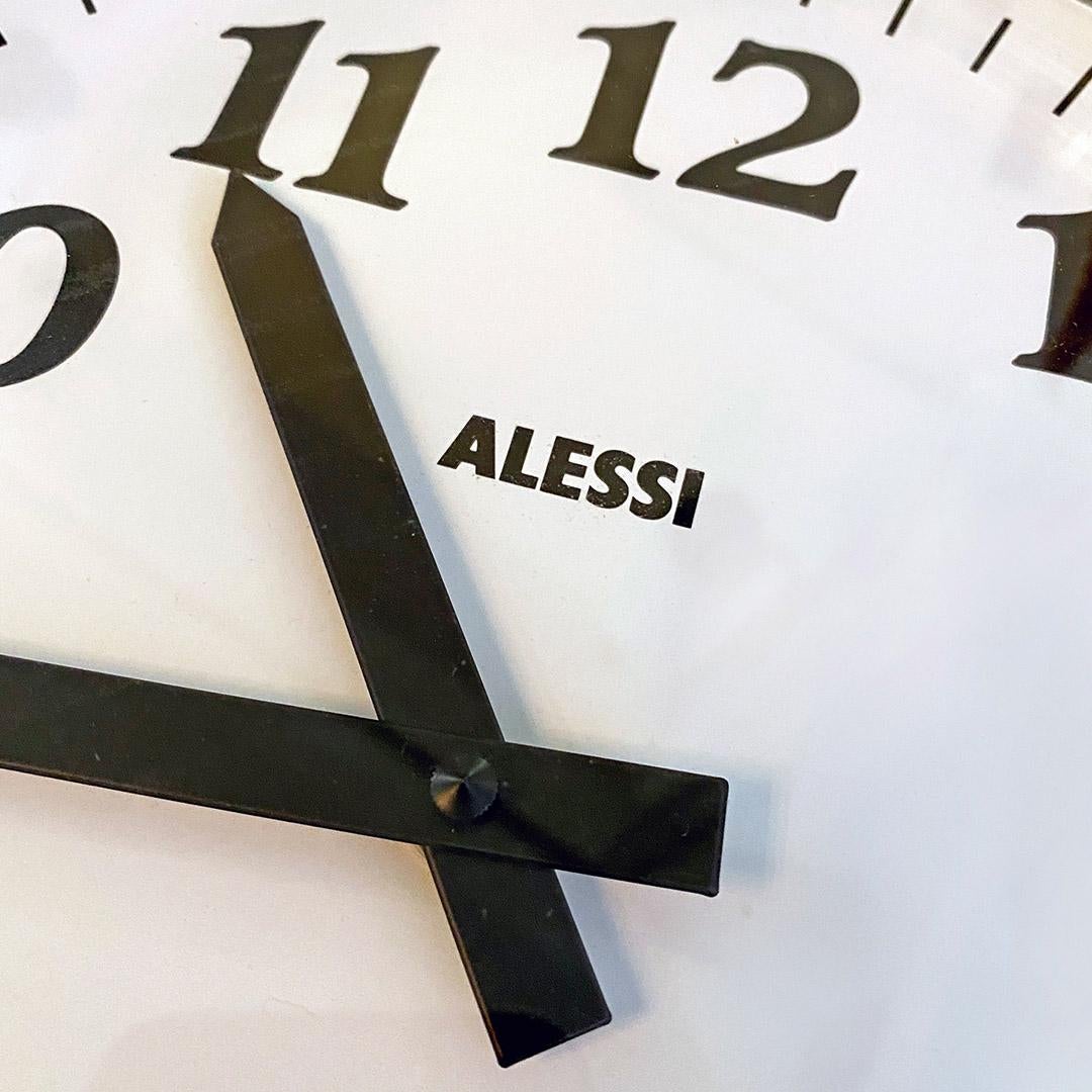 Italian Modern Round Stainless Steel Wall Clock with White Dial by Alessi, 1980s 3