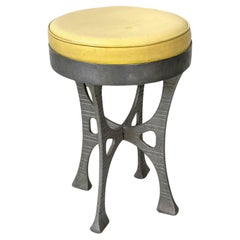 Vintage Italian Round stool in yellow leather and aluminium, 1940s