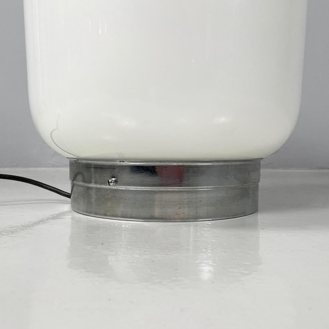 Italian modern round table lamp with curved profiles metal and white glass 1970s For Sale 9