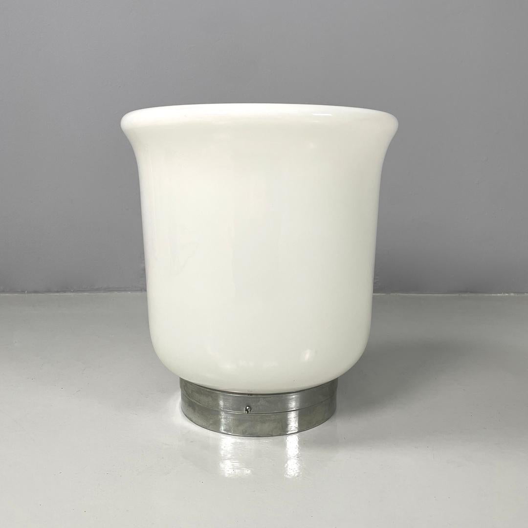 Italian modern round table lamp with curved profiles metal and white glass 1970s For Sale 1