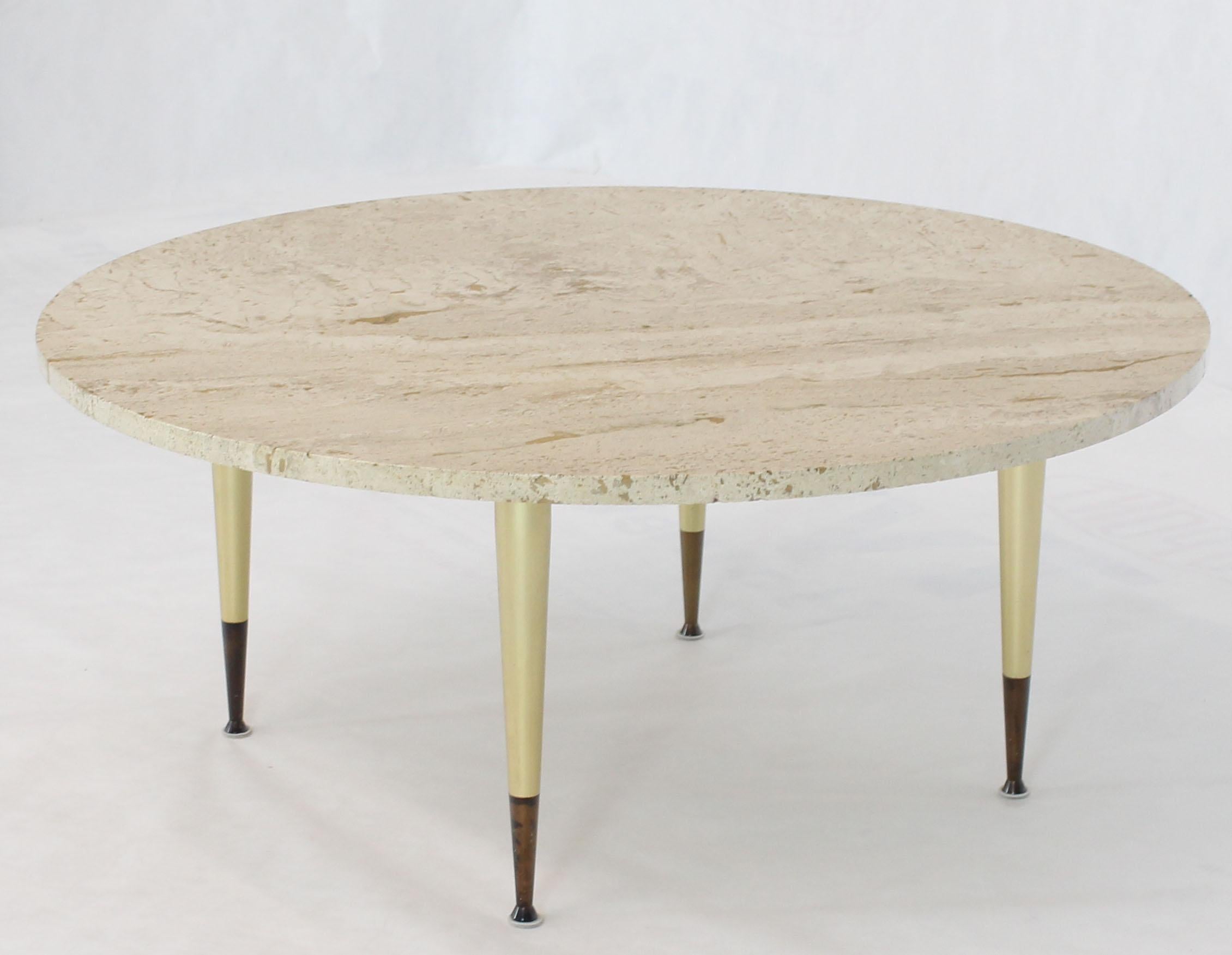 Midcentury Italian Modern Gio Ponti looking travertine top coffee table on Fine metal base.